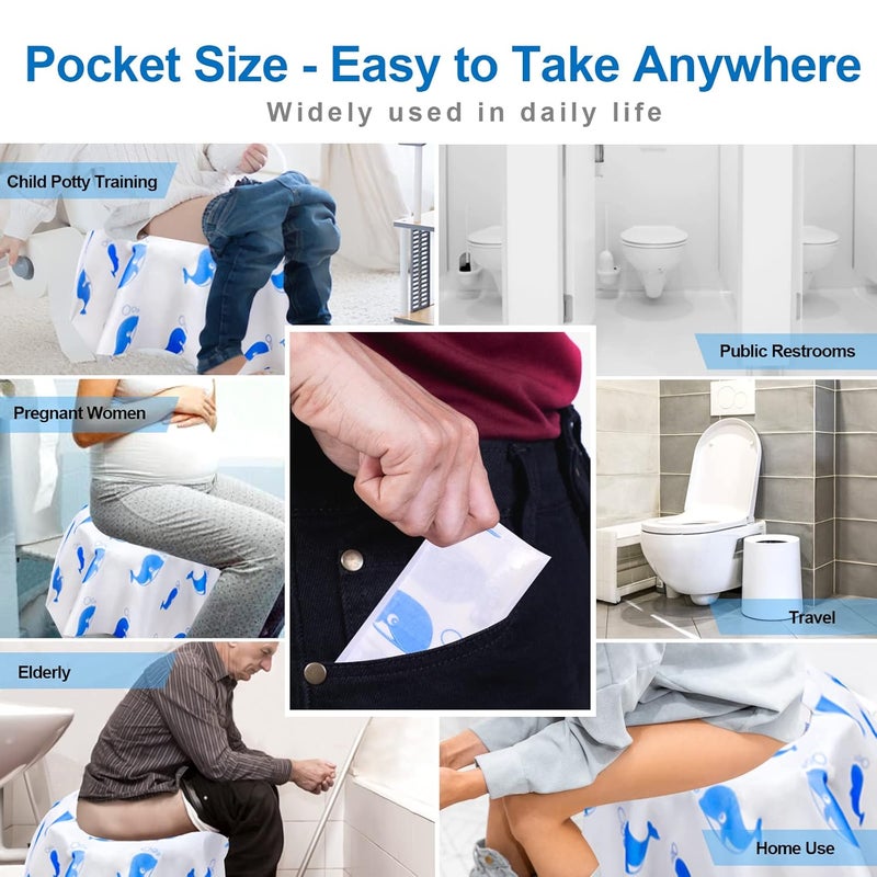 CHFONG 41 Pack Toilet Seat Covers Disposable, Extra Large Disposable Toilet Seat Covers for Adults, Individually Wrapped Potty Training Liners with Non-Slip Adhesives for Kids in Home, Restrooms&Travel -Blue - Image 5